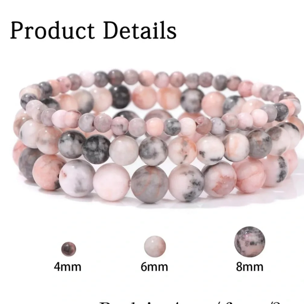 3pcs/Set Natural Stone Pink Zebra Jasper Beaded Bracelets With 4mm/6mm/8mm